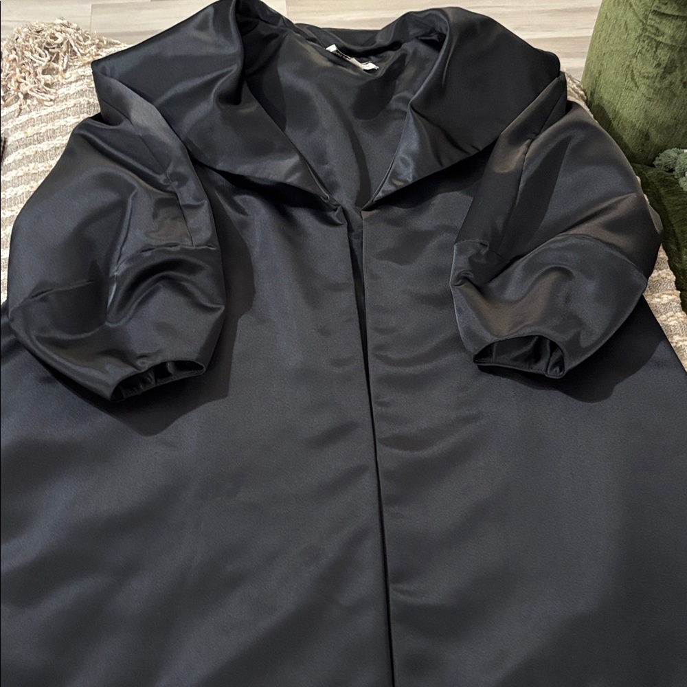Morton Myles Vintage 1960 Black Satin Swing‎ Holiday Coat Pockets Women Size M - Picture 2 of 15